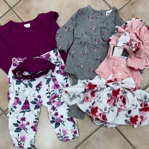 Floral Baby Outfit Set with Headbands